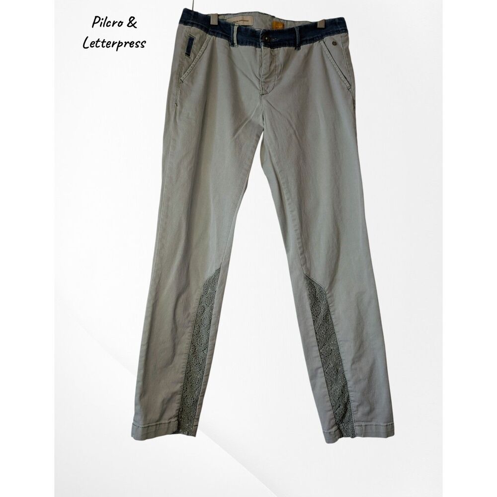 Pilcro & Letterpress Sage Green Chino Pants Lace Inset Anthropologie